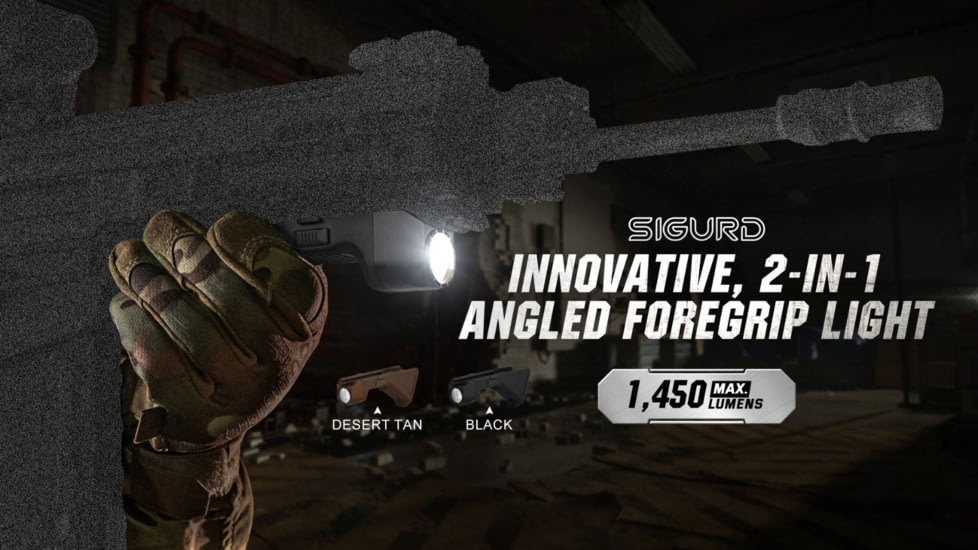 Olight Olight Sigurd Black Angled Foregrip with Built-in 1450 Lumen Rechargeable Tactical Flashlight, Black, FL-OL-SIGURD-BK