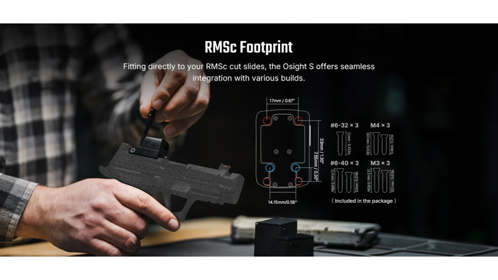 Osight S 1x17-21mm Reflex Red Dot Sight, 2 MOA Dot, Black, Osight S