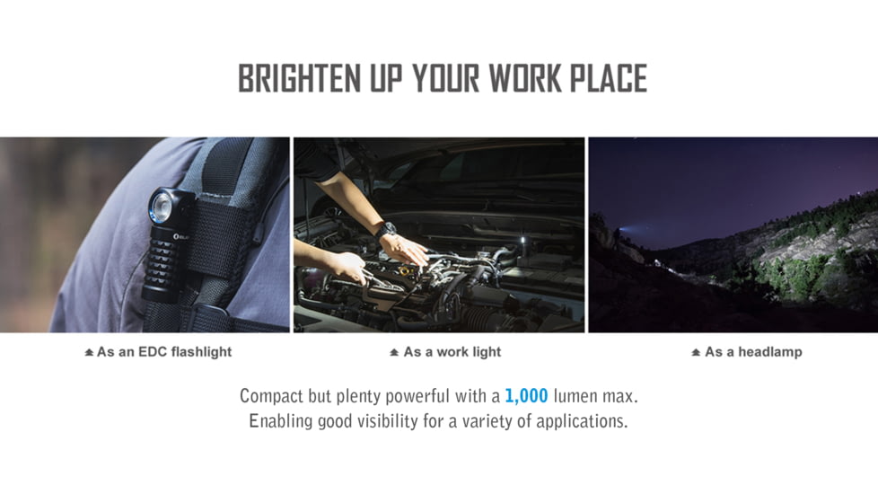 Olight Perun Mini Rechargeable LED Headlamp, Cool White, 1000 Lumenss, Black, FL-OL-PERUN-MINI-BK+HB3