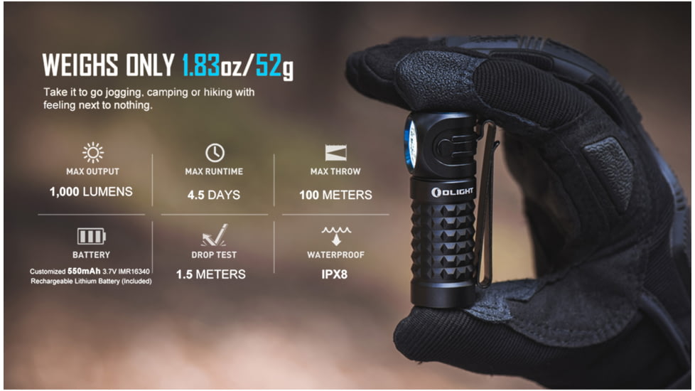 Olight Perun Mini Rechargeable LED Headlamp, Cool White, 1000 Lumenss, Black, FL-OL-PERUN-MINI-BK+HB3