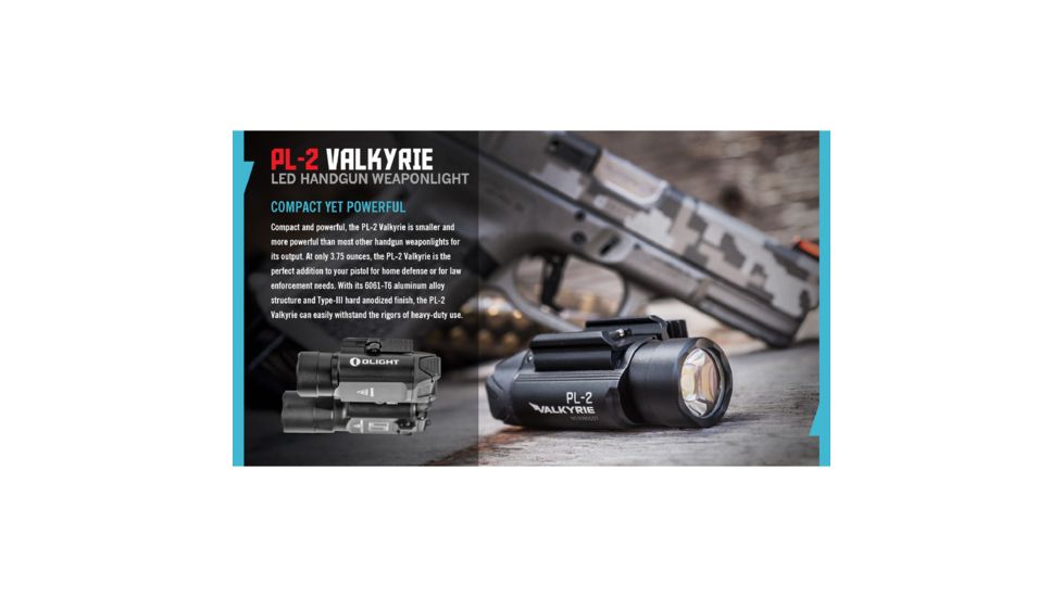 Olight PL-2 Valkyrie Rail Mounted LED Pistol Light, Picatinny and Glock Rails, CREE XHP35 HI CW LED, 1200 Lumens, Includes 2 x CR123As, Black, PL-2-VALKYRIE