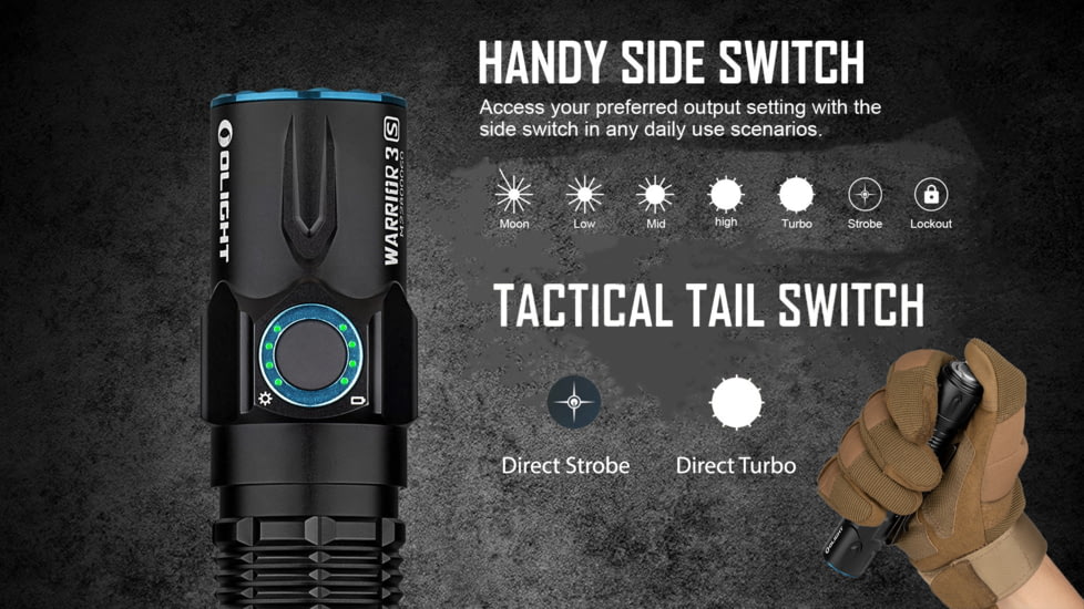 Olight Warrior 3S Rechargeable Tactical LED Flashlight, White, 2300 Lumens, Black, FL-OL-WARRIOR3S-BK