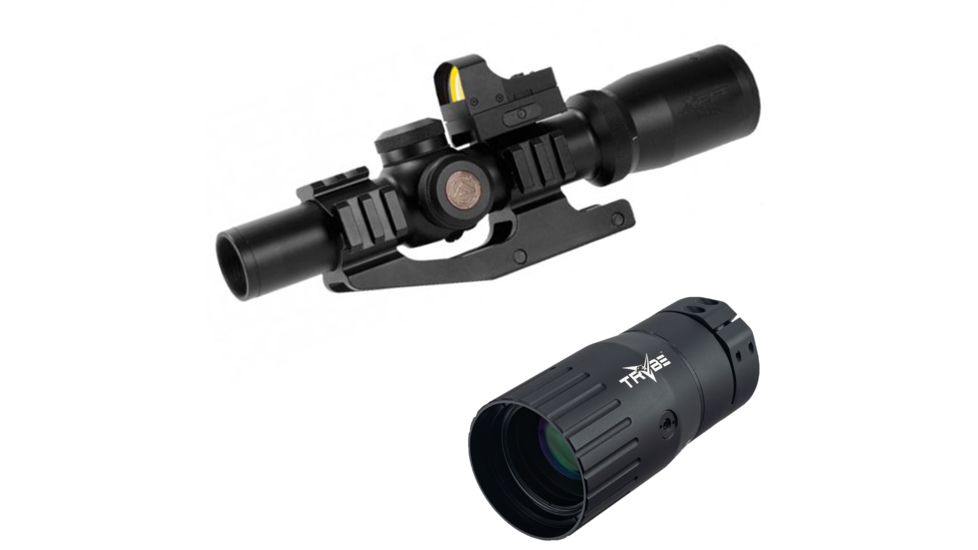 OP Exclusive - Aim Sports Reaper Rifle Scope, 1-4x24mm, 30mm Tube, First Focal Plane, w/1x23mm Micro Red Dot Sight, Black, ACRFFR w/ Trybe Optics Enhancer - Magnification Doubler