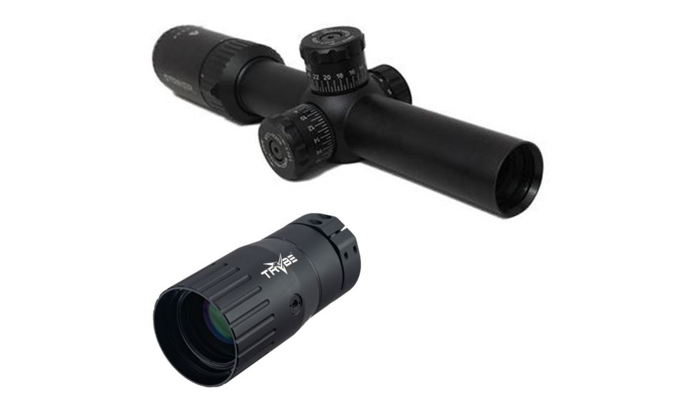 OP Exclusive - Atibal Striiker 1-4x24mm Rifle Scope, Black AT-Str-1-4 w/ TRYBE Optics Enhancer - Magnification Doubler