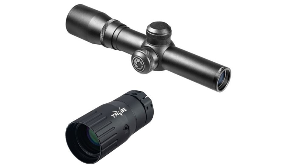 OP Exclusive - Barska 2.5x20 Compact Contour 30/30 Reticle Scope, Black Matte AC12180 w/ Trybe Optics Enhancer - Magnification Doubler