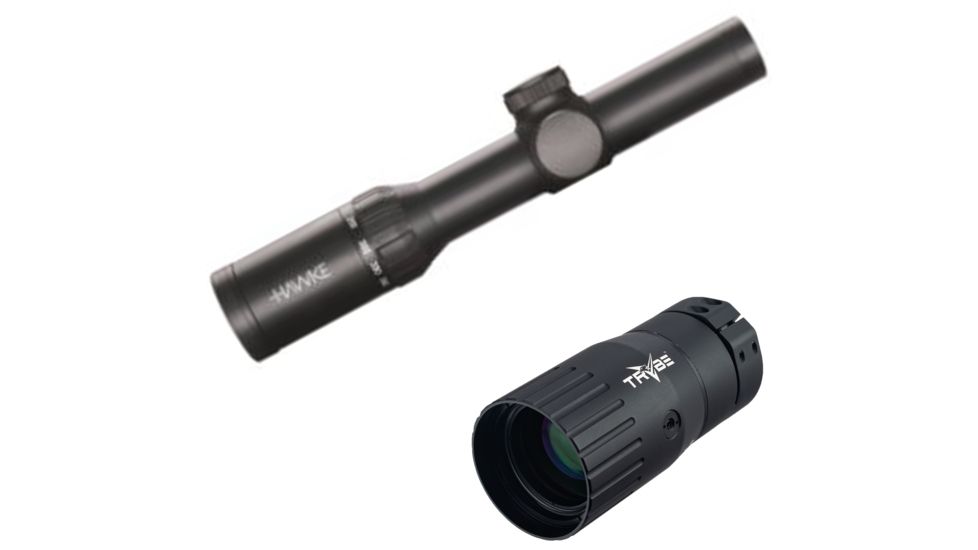 Hawke Sport Optics XB30 Vari-Speed SR IR 1-5x24 Scope, Black 12230 w/ Trybe Optics Enhancer - Magnification Doubler