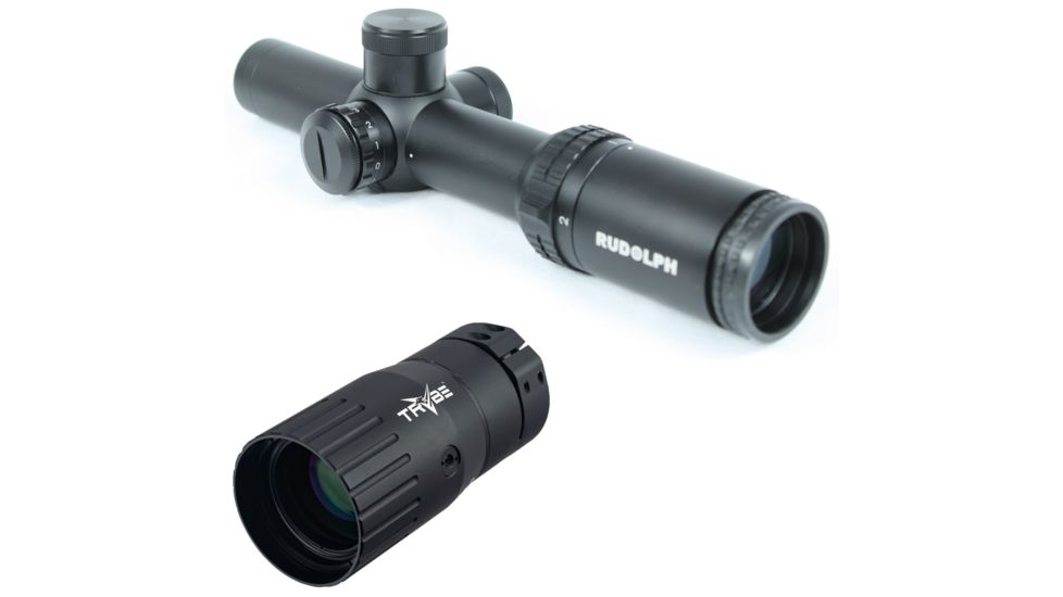OP Exclusive - Rudolph Optics Tactical Series - T1 1-4x24 30mm Rifle Scope T8 Reticle, Black, T1-010424-T8-IR w/ Trybe Optics Enhancer - Magnification Doubler