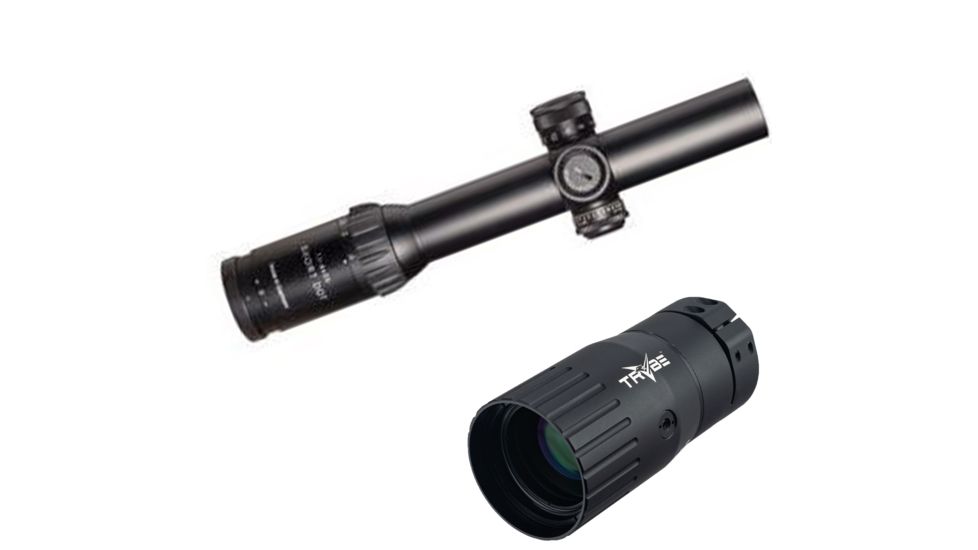 OP Exclusive - Schmidt and Bender Police Marksman Rifle Scope, CQB Reticle, 1pt1-4x20mm 946LR118 w/ Trybe Optics Enhancer - Magnification Doubler