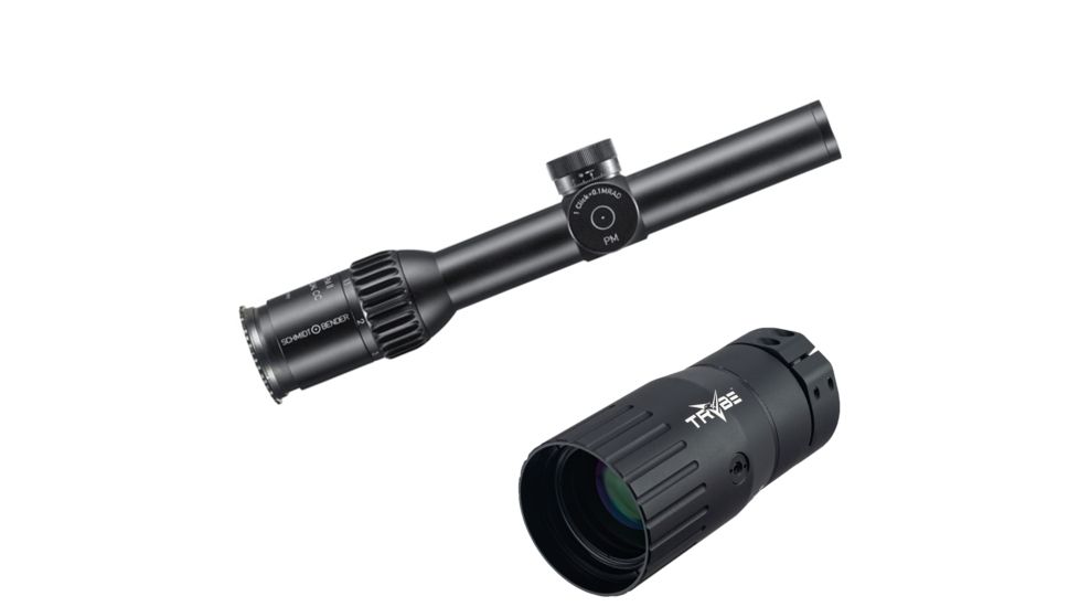 OP Exclusive - Schmidt Bender PMII Short Dot, Rifle Scope, 30mm, 1-8x24, CQB cm ccw PMII, CC 2nd focal, Black 682-811-918-B7-B3 w/ Trybe Optics Enhancer - Magnification Doubler