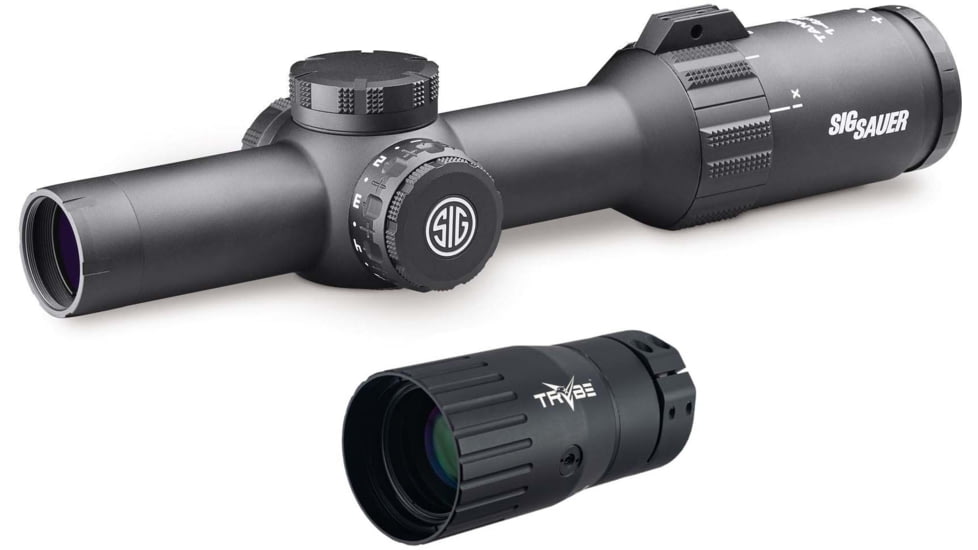 OP Exclusive - SIG SAUER Tango4 5.56/7.62mm 1-4x24 30mm Rifle Scope, FFP, Horseshoe Illuminated Reticle, 0.5 MOA ADJ, Black, SOT41111 w/ TRYBE Optics Enhancer - Magnification Doubler
