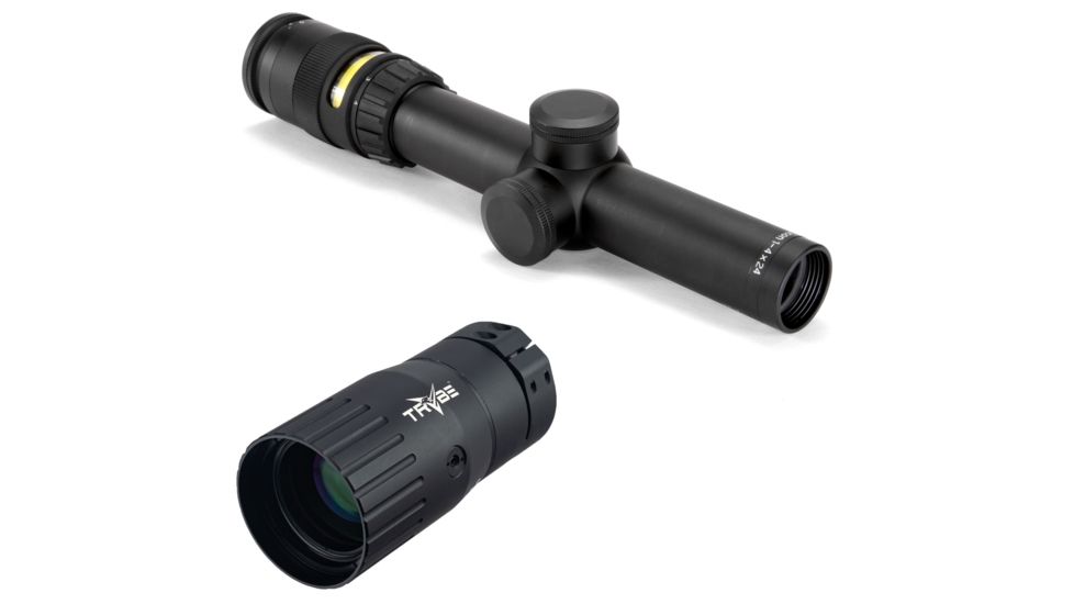 OP Exclusive - Trijicon AccuPoint 1-4x24 30mm Rifle Scope STD Crosshair w/ Amber Dot, TR24-D-200070 w/ Trybe Optics Enhancer - Magnification Doubler