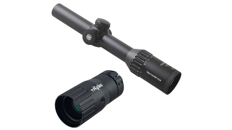 Vector Optics Continental 1-6x24mm IR Rifle Scope, German 4 Reticle, Black, SCOC-23 w/ Trybe Optics Enhancer - Magnification Doubler