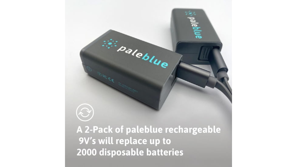 Pale Blue Earth Pale Blue Smart Lithium Ion USB Rechargeable 9V Batteries 2 Pack, Gray, PB-9V-C