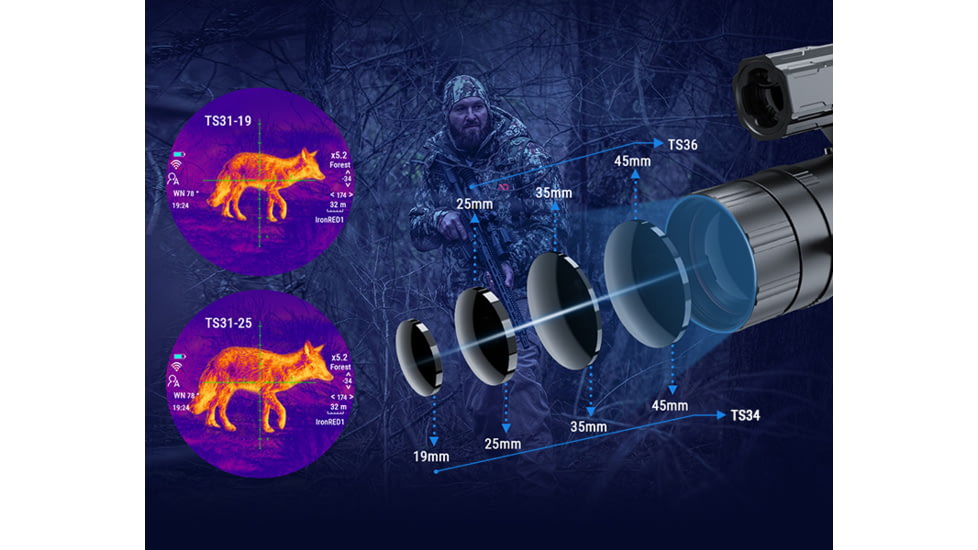 PARD Optics TS34 Thermal Imaging Rifle Scope, 4.7x45mm, 384x288, Multiple Reticles, Black, TS34-45