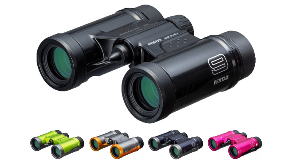 Pentax UD 9 X 21mm Black Compact Roof Prism Binoculars, Black, Green, Grey Orange, Navy, Pink