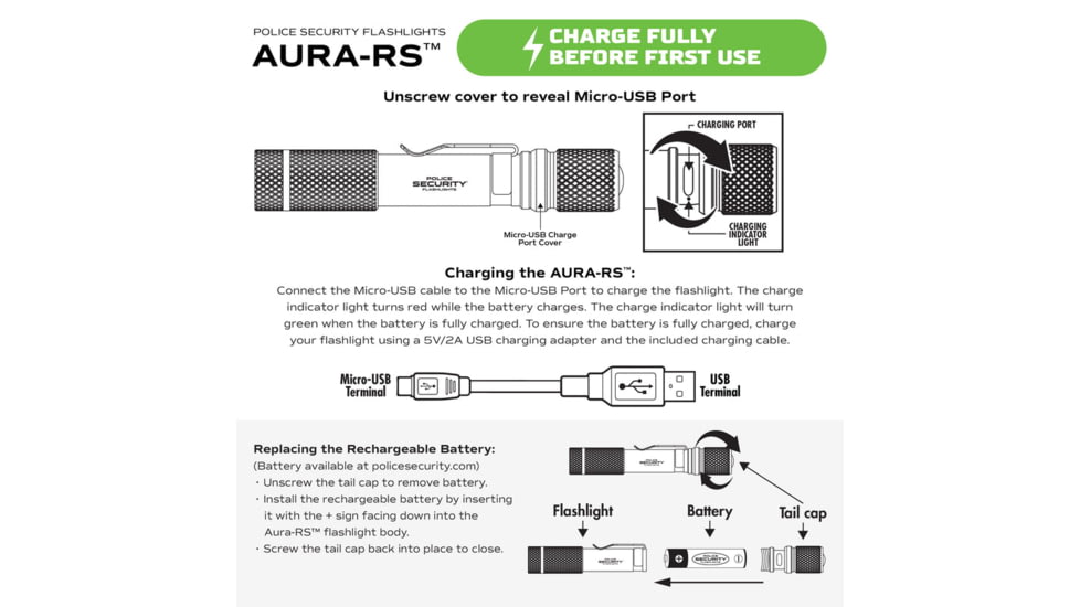 Police Security Flashlights Psf Aura Rs Flashlight White 260 Lum Rechargeable 10460 Bat