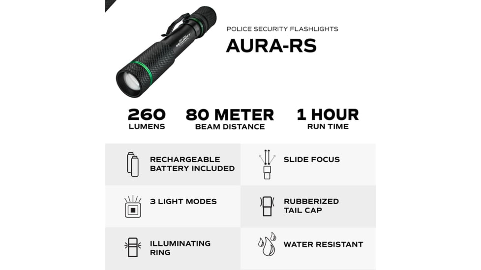 Police Security Flashlights Psf Aura Rs Flashlight White 260 Lum Rechargeable 10460 Bat