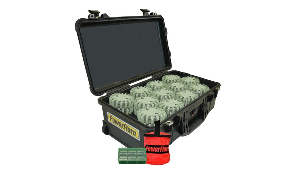 Powerflare PF-200 Incident Command Pack - 60 Lights,Amber LED,Black Case,60 Batteries, Olive Drab Shell PFPACK60BK-A-OD