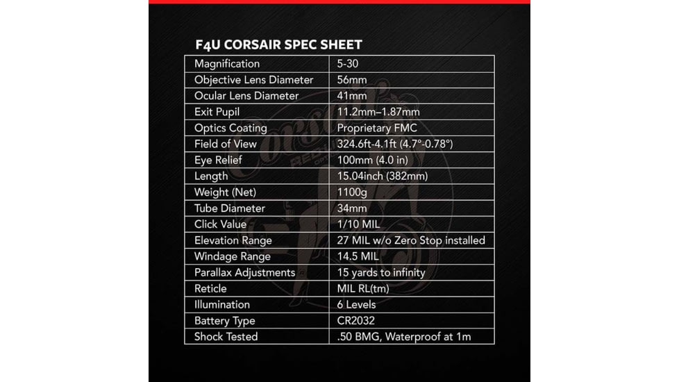 Red-Line Optics F4U Corsair II 5-30x56mm Rifle Scope, 34mm Tube, First Focal Plane, Zero Stop, Illuminated Tactical/Hunting Reticle, Black/Red, O2-Z846-JLNG