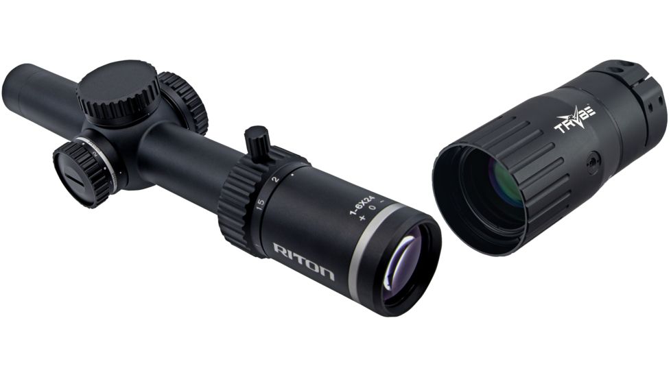 Riton Optics X5 Tactix Rifle Scope, 1-6x24mm, 30mm Tube, First Focal Plane, TF-1 Reticle, Anodized, Black, Red, 5T16AFI with Trybe Optics Enhancer
