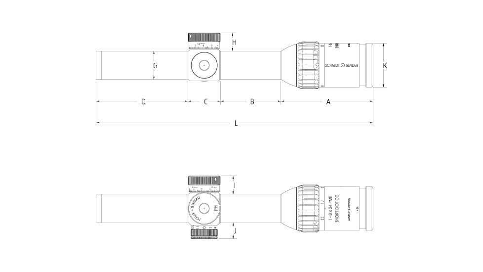 Schmidt &amp; Bender 1-8x24 PM II ShortDot Dual CC MDR-T6 1cm cw ST,LT, More Tactical Clicks, Single Turn, Locking Turrets Zero Click, RAL8000, length 293mm / 30mm tube, 683-845-43E-K1-H1