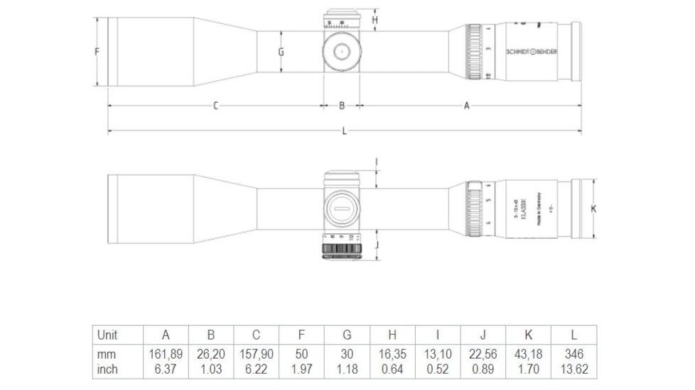 Schmidt &amp; Bender 3-12x42 Klassik Rifle Scope, 30 mm Tube, First Focal Plane, L3 Reticle, 1cm cw Klassik CT / Klassik CT, Black, 645-811-482-05-05A02