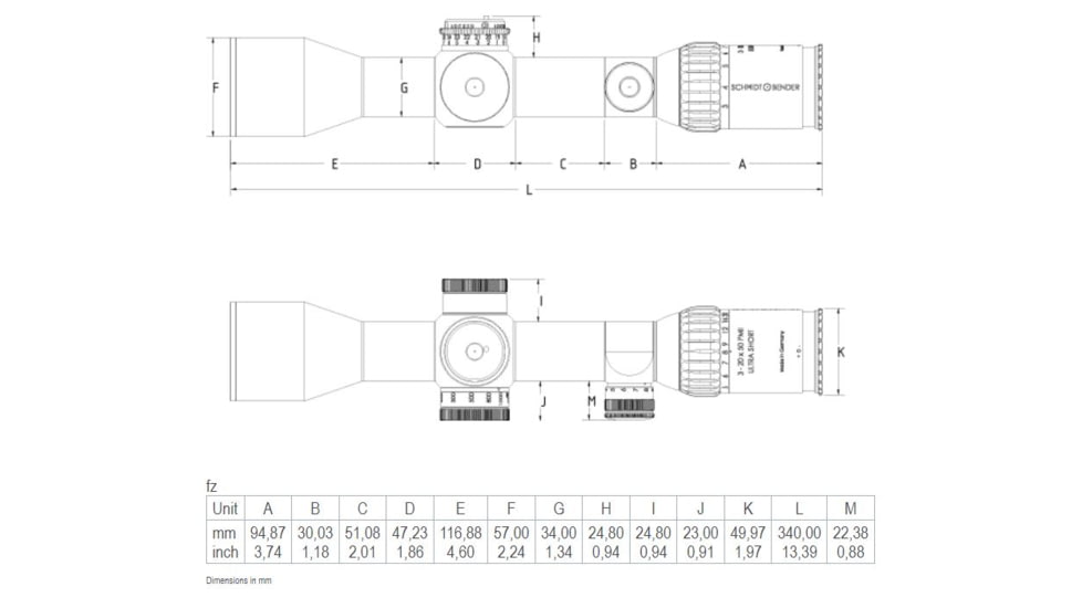 Schmidt &amp; Bender 3-20x50 PM II Ultra Short Rifle Scope, 34 mm Tube, Second Focal Plane, P4FL Reticle, 1cm cw DT27 MTC LT / ST ZC CT RAL8000, Tan, 667-945-972-G9-E9