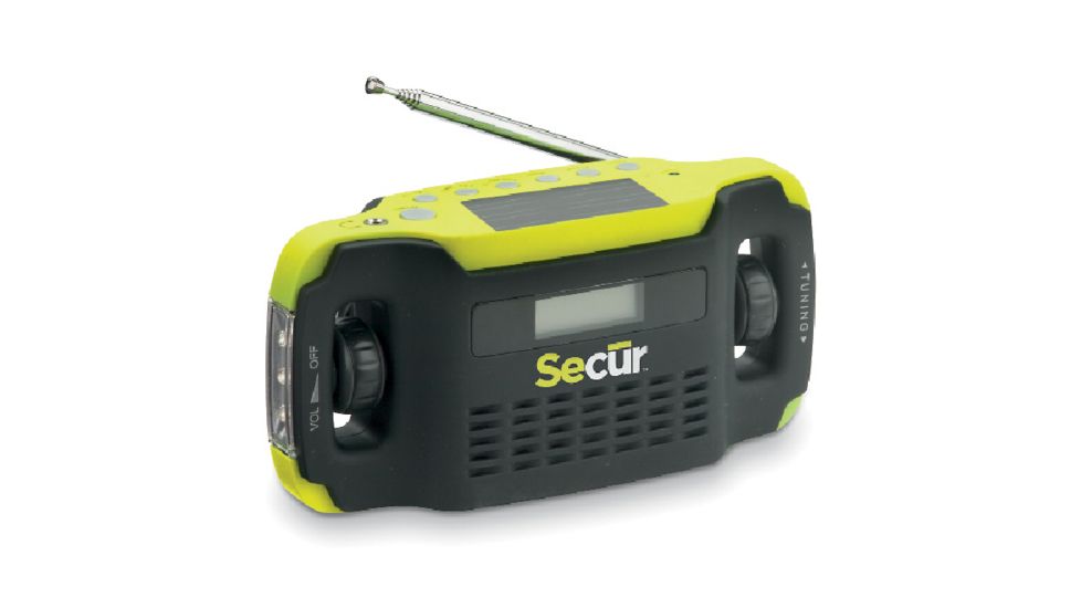 Secur Digital Solar AM/FM Radio/LED Flashlight,14 Lumens,Yellow/Green/Black SP-2000