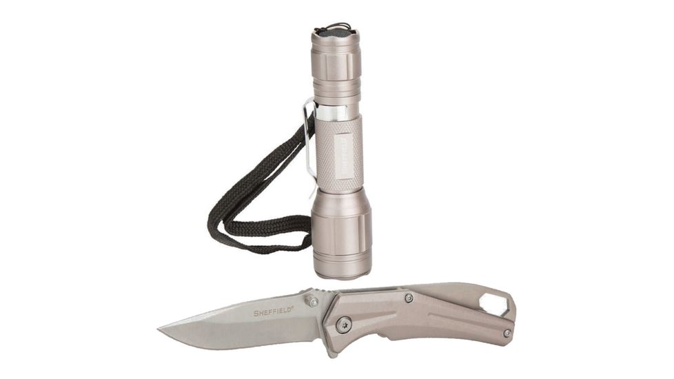 Sheffield 2 Pc. Folding Knife And 100 Lumen LED Flashlight Set, Silver 12941