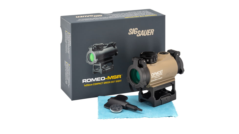 SIG SAUER OPMOD Exclusive Romeo-MSR 1x20 Red Dot Sight, 2 MOA Green Dot, FDE, SOR72022, EDEMO1