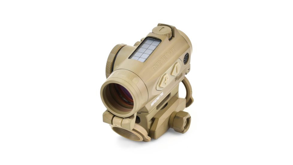 SIG SAUER Romeo4T Red Dot Sight, Ballistic Circle Dot, Solar, 0.5 MOA Adjustable, Side Battery, Hex Bolt Mount, Spacer, Flat Dark Earth, Medium, SOR43131