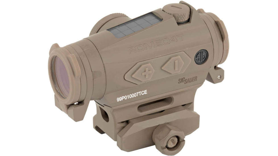 SIG SAUER Romeo4T Red Dot Sight, Ballistic Circle Dot, Solar, 0.5 MOA Adjustable, Side Battery, Hex Bolt Mount, Spacer, Flat Dark Earth, Medium, SOR43131