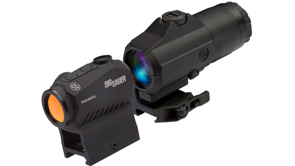 Sig Romeo 5 Red Dot Sight, 2 MOA Red Dot, M1913, Black, Juliet3 3x Magnifier, Black, Medium, SORJ53101