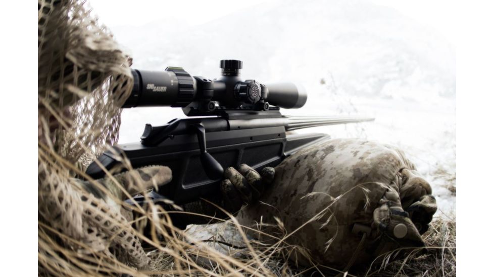 SIG SAUER Tango4 3-12x42 30mm Tube Tactical Rifle Scope w/Illuminated Glass Reticle, 0.25 MOA Adjustments, Graphite SOT43003