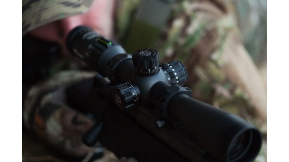 SIG SAUER Tango4 3-12x42 30mm Tube Tactical Rifle Scope w/Illuminated Glass Reticle, 0.25 MOA Adjustments, Graphite SOT43003