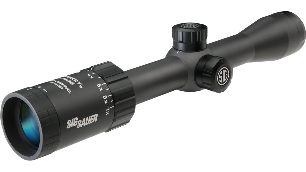 SIG SAUER Whiskey3 2-7x32mm 1in Tube Hunting Rifle Scope w/HellFire CirclePlex Reticle, Illum, Graphite SOW32004