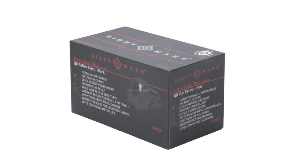 Sightmark Ultra Shot Plus 1x 4 Pattern MOA Reticle Red Dot Sight, CR123A Battery, Black, SM26008