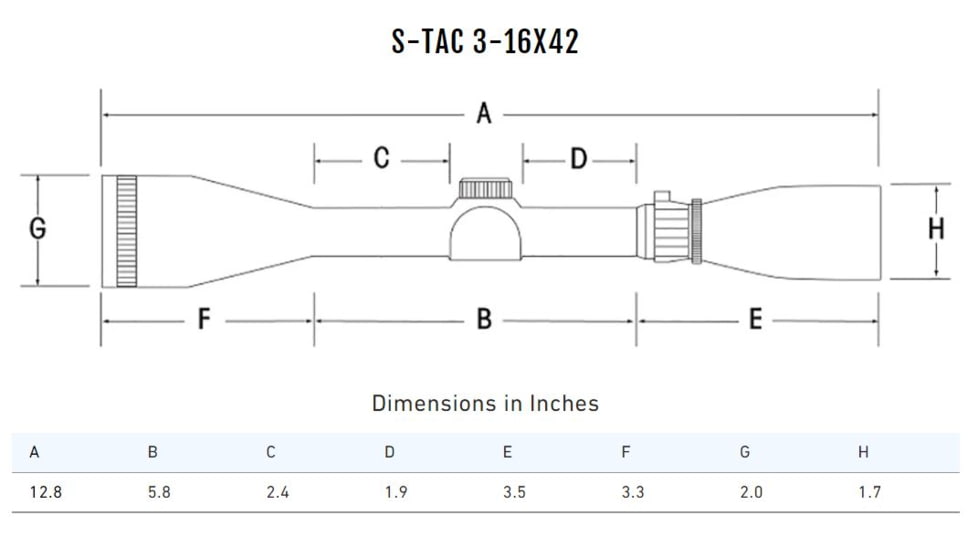 Sightron S-TAC Rifle Scope, 3-16x42mm, 30mm Tube, Second Focal Plane, Duplex Reticle, Matte, Black, 26012