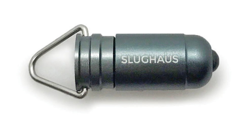 Slughaus Bullet 02 Light Gunmetal, 1.13in X 0.39in X 0.39in, Impact Resistant, Keychain, Water Resistant, Fire Proof, Led, Twist Operation, Aluminum Construction, Gray, SLUG005