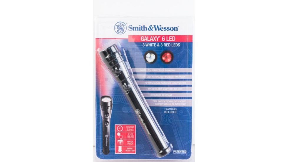 Smith &amp; Wesson Powertech Galaxy 6 Flashlight, Black body, 3 White LED, 3 Red LED 110242