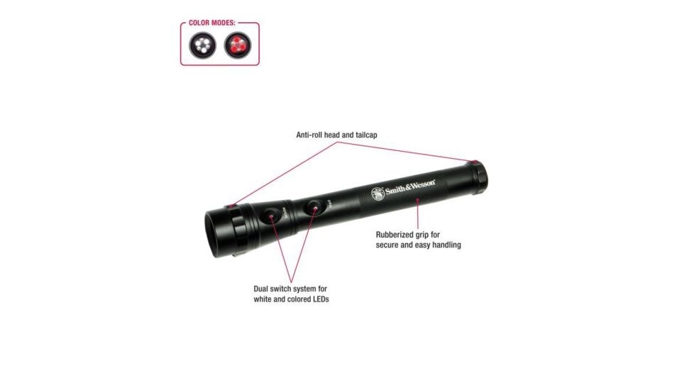 Smith &amp; Wesson Powertech Galaxy 6 Flashlight, Black body, 3 White LED, 3 Red LED 110242