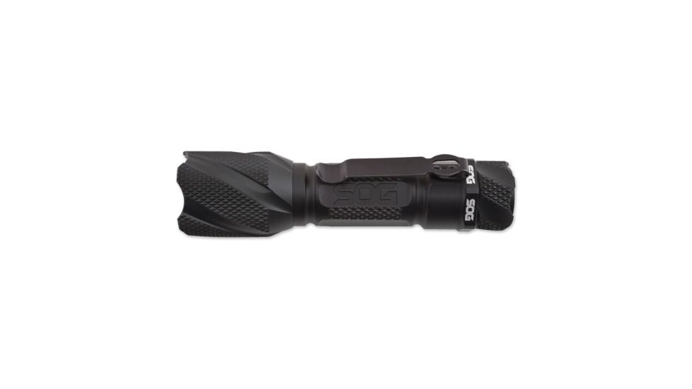 SOG Specialty Knives &amp; Tools Dark Energy LED Flashlight with Belt Clip, Black, AA Battery Included, 120 Lumens DE-03
