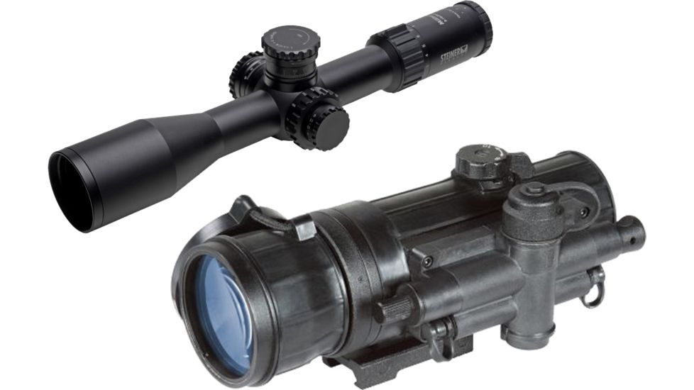 Steiner M5Xi Military 3-15x50 mm Rifle Scope, 34 mm Tube, First Focal Plane, Black, Matte, Red Mil-Dot Reticle, Mil Rad Adjustment, w/ Armasight CO-MR Ghost MG Night Vision System, 5572-KIT1