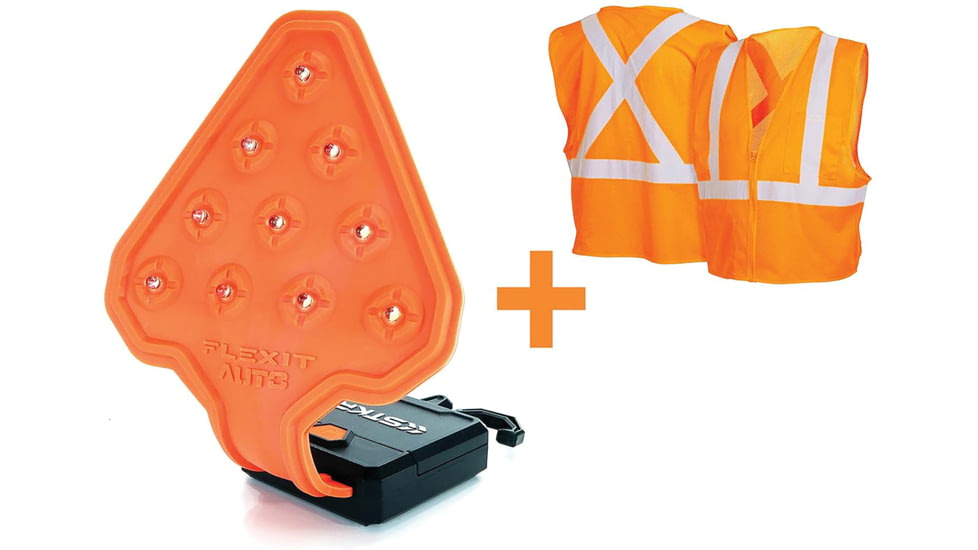 STKR Concepts FLEXIT AUTO Roadside Flashlight Safety Combo Kit - A 200 Lumen, 3x AA Ultra-Flexible Roadside Safety LED Flashlight &amp; High-Vis Safety Vest, Orange, 00388