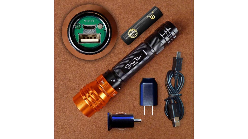 Stone River Gear Adjustable Focus Rechargeable USB Flashlight,Black/Orange SRG3RUSB