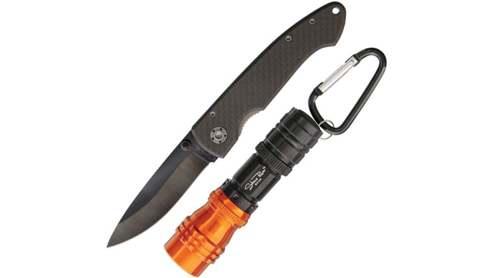 Stone River Gear Ceramic Knife/1W LED Light Set,Black Carbon Fiber Handles,Black/Orange Aluminum, SRG21GS