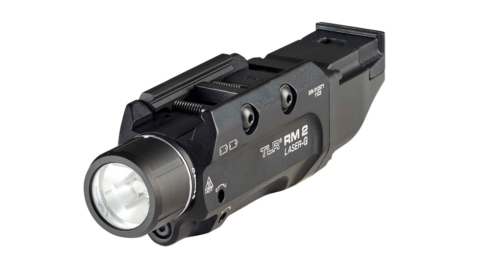 Streamlight TLR RM 2 Compact Rail Mounted LED Tactical Weapon Light w/Green Laser, CR123A, White, 1000 Lumens, Black, 69454