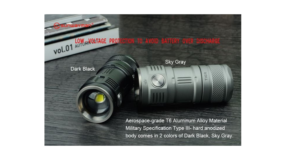Sunwayman T16R LED Flashlight CREE XM-L2 U3 LED, 380 Lumens, Black SUNWAYMAN-T16R-BLACK