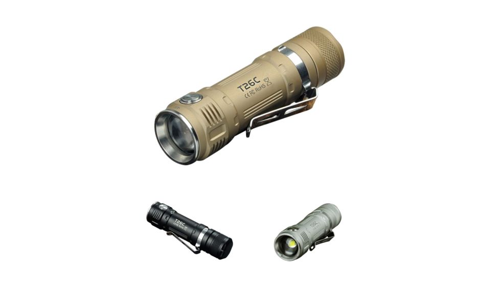 Sunwayman T26C Ultra-Compact 18650 Flashlight 800 Lumens, Champagne, Dark Black, Sky Gray