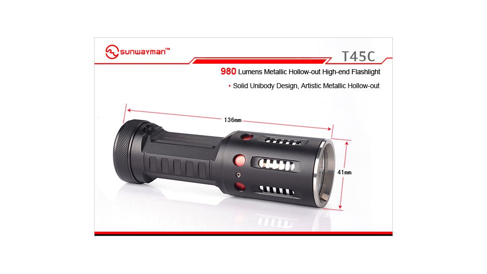 Sunwayman T45C Metallic Hollow-out Torch LED Flashlight with 980 Lumens SUNWAYMAN-T45C-XML2